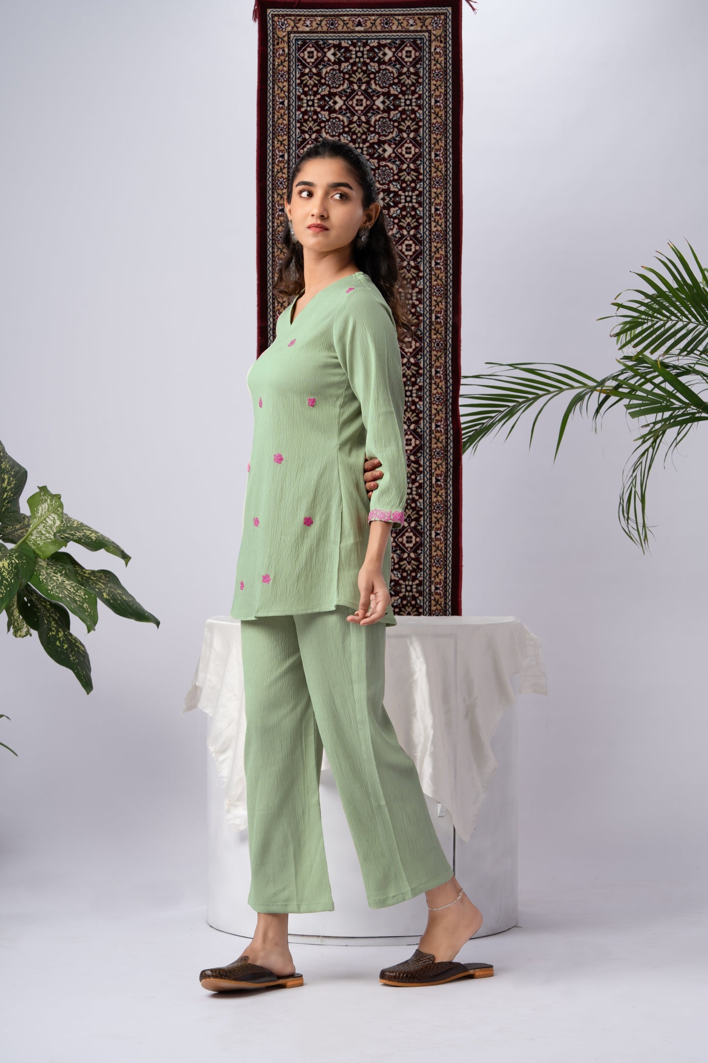 Pastel Green Silk Embroidered Co-Ord Set