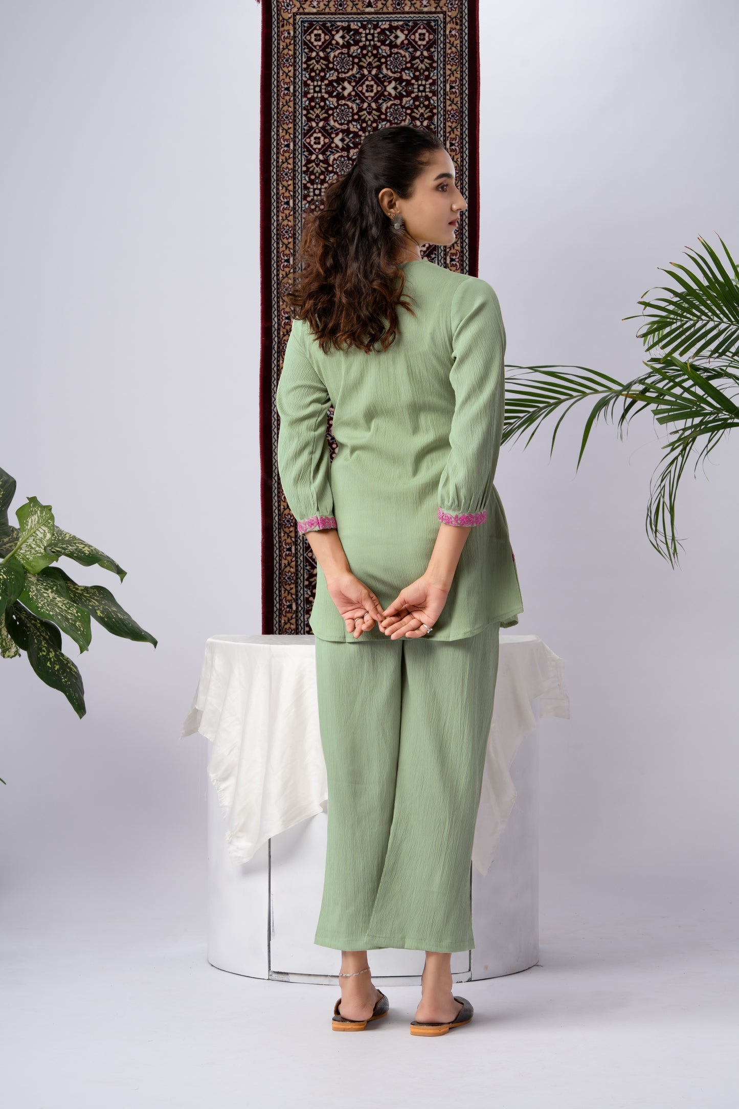 Pastel Green Silk Embroidered Co-Ord Set