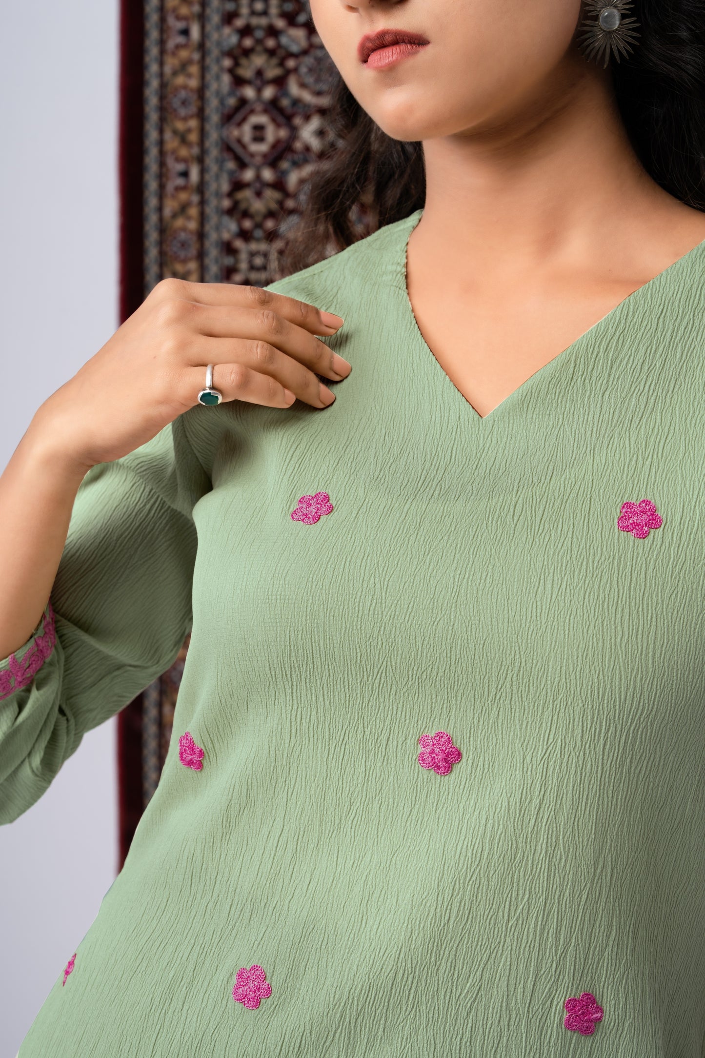 Pastel Green Silk Embroidered Co-Ord Set