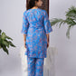 Blue Floral Printed Rayon Kurta Set with Trousers