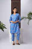 Blue Floral Printed Rayon Kurta Set with Trousers
