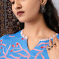 Blue Floral Printed Rayon Kurta Set with Trousers