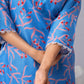 Blue Floral Printed Rayon Kurta Set with Trousers