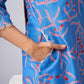 Blue Floral Printed Rayon Kurta Set with Trousers