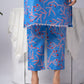 Blue Floral Printed Rayon Kurta Set with Trousers
