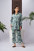 Grey Geometric Print Silk Blend Co-Ord Set