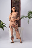 Beige & Maroon Abstract Floral Pure Silk Co-Ord Set