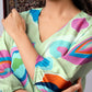 Lime Green Multicolour Abstract Print Silk Blend Co-Ord Set