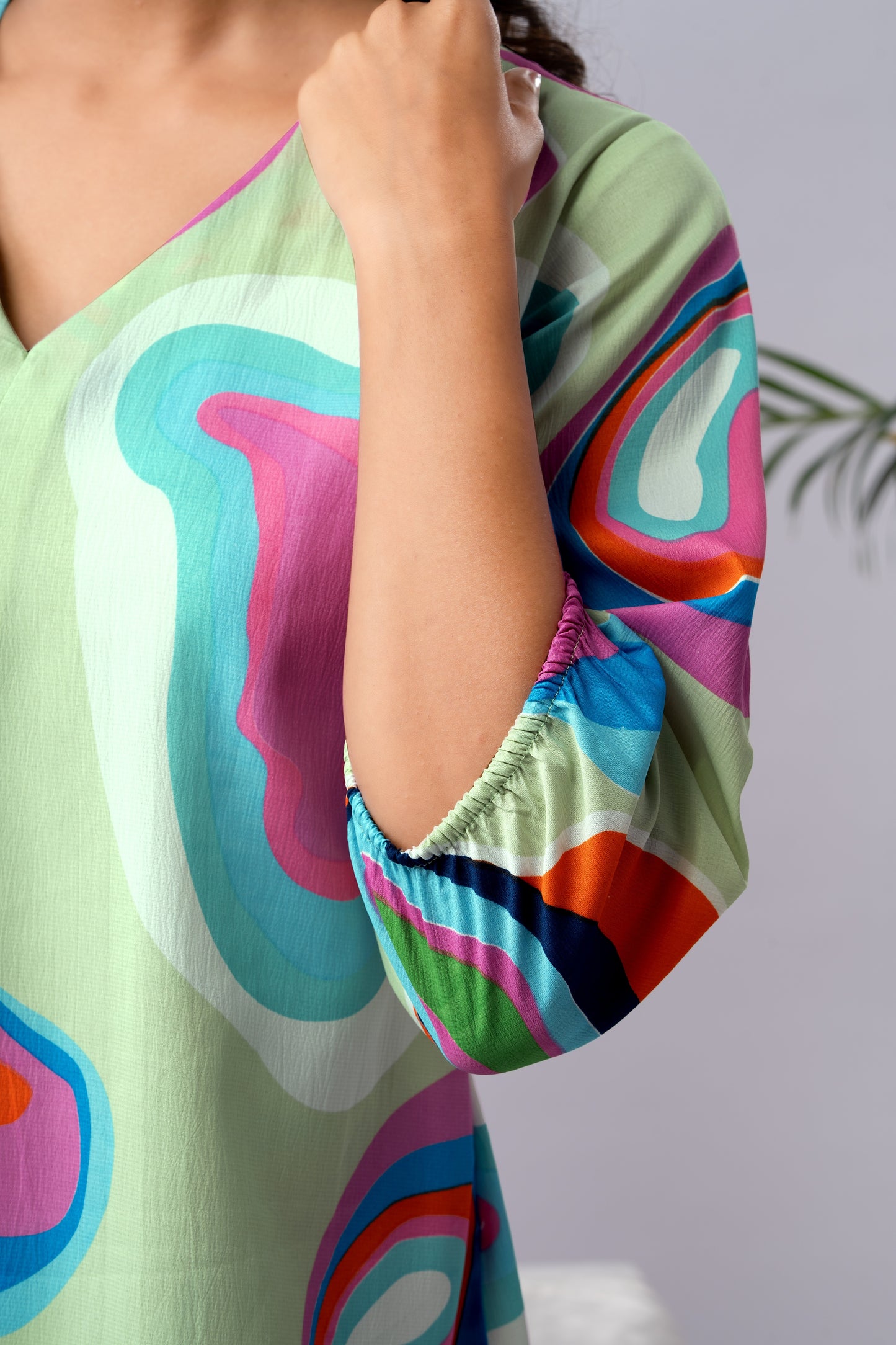 Lime Green Multicolour Abstract Print Silk Blend Co-Ord Set