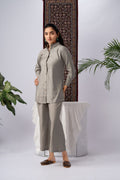 Beige Pure Silk Self Design Co-Ord Set
