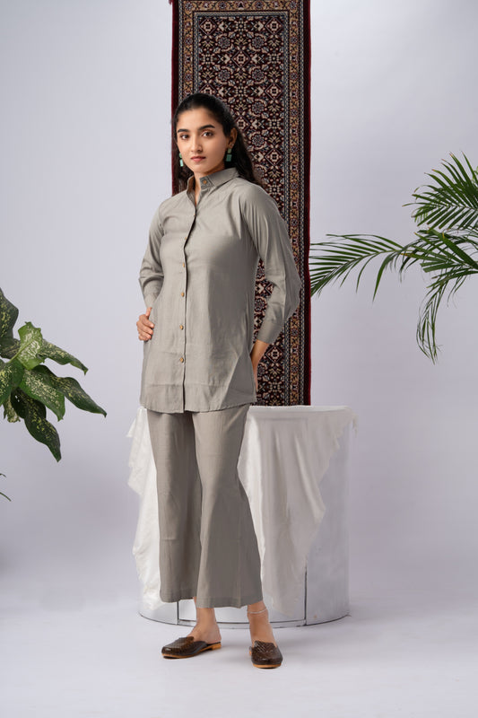 Beige Pure Silk Self Design Co-Ord Set