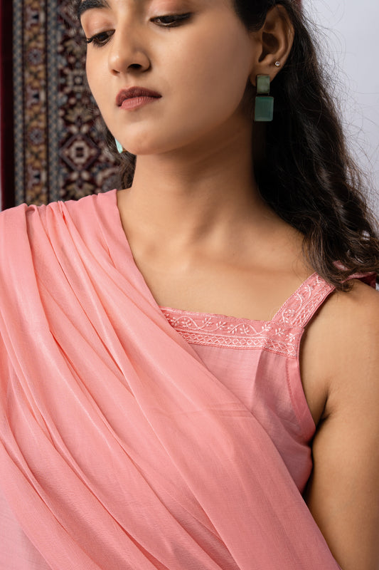 Dusty Pink Embroidered Rayon Kurta Set with Dupatta
