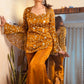 Designer Mustard Embroidered Silk Co-Ord Set with Flared Palazzo Pants