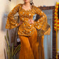 Designer Mustard Embroidered Silk Co-Ord Set with Flared Palazzo Pants