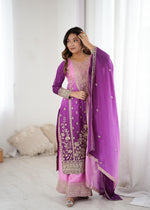 Purple Pink Shaded Chinon Silk Palazzo Suit with Dori Sequence Work & Dupatta