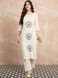 Ivory Cotton Flex Embroidered Kurta Set for Women