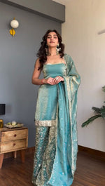 Sea Green Fendy Silk Palazzo Suit with Thread Sequence Work & Dupatta