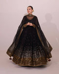 Black Butterfly Net Anarkali Suit with Thread Sequence Work & Dupatta