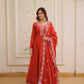 Rust Red Mal Chanderi Embroidered Gown Set with Beads Work & Designer Dupatta