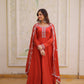Rust Red Mal Chanderi Embroidered Gown Set with Beads Work & Designer Dupatta