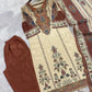 Cream Printed Chinon Suit Set with Rust Brown Dupatta