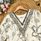 Off White French Crepe Anarkali Suit Set with Black Floral Print & Organza Dupatta