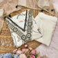 Off White French Crepe Anarkali Suit Set with Black Floral Print & Organza Dupatta