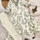 Off White French Crepe Anarkali Suit Set with Black Floral Print & Organza Dupatta