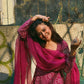 Magenta Chinon Anarkali Gown Set with Floral Bandhani Print & Dupatta