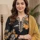 Black Printed Muslin Pakistani Suit Set with Dupatta