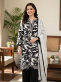 Black Printed Muslin Pakistani Suit Set with White Dupatta