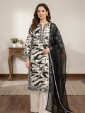 Off White Printed Muslin Pakistani Suit Set with Black Dupatta